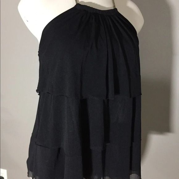 Express black tiered halter top with brass chain S - Picture 6 of 9